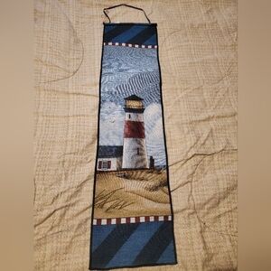 Manual Weavers Bell Pull Red & White Lighthouse Hanging Beach Ocean Wall Art 41”
